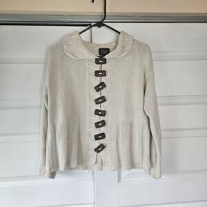 PURE Handknit Ivory Cotton Cardigan XS/S Oversized Artisan Button Chunky